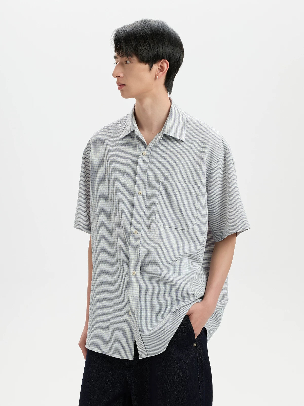BUTTBILL Plaid Pocket Short-sleeved Shirt