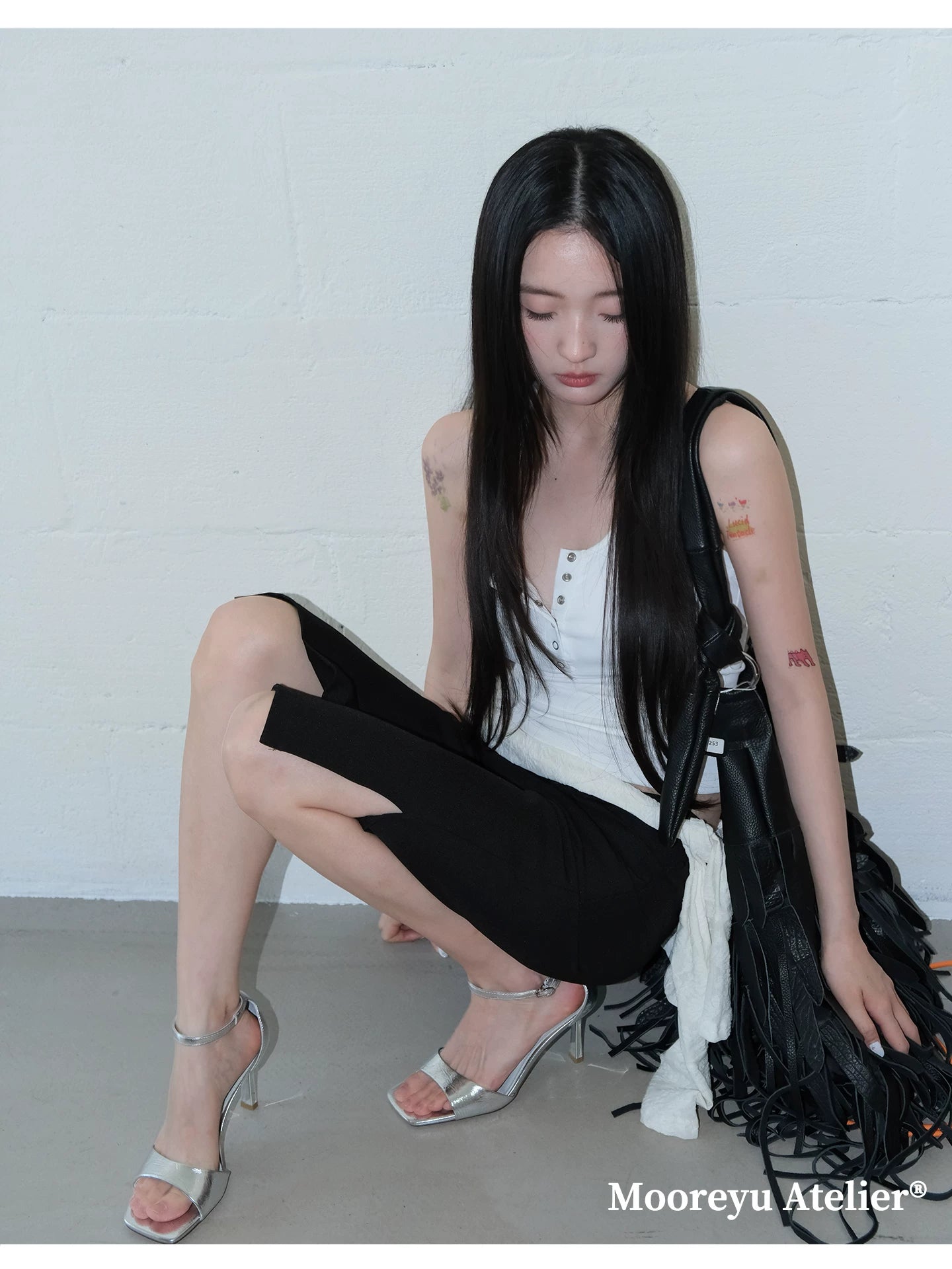 Mooreyu Square Head Versatile Open-toed Stiletto High Shoes