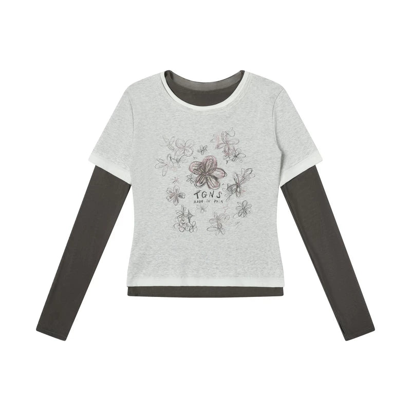 TGNS Flower-painted Graffiti Fake Three-piece Tight and Thin Long Sleeves