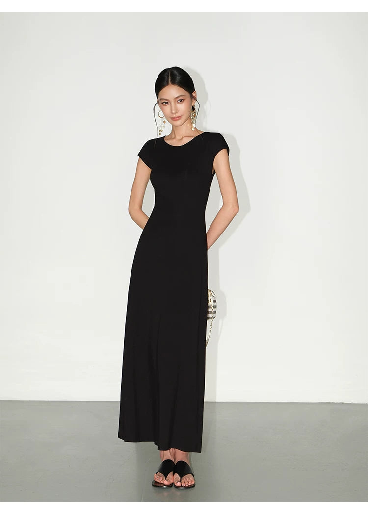 NEVA HU Simple Round Neck Slim-fitting Long Skirt