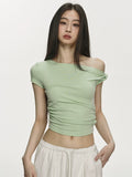 Anna Aneae Slanted Shoulder Slim-fit Temperament Short Knitted Top