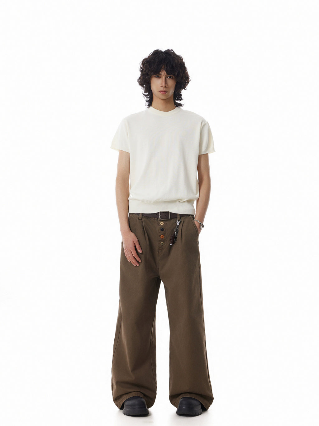 "Clearance"BTSG Niche Color Breasted Design Wide-leg Slacks