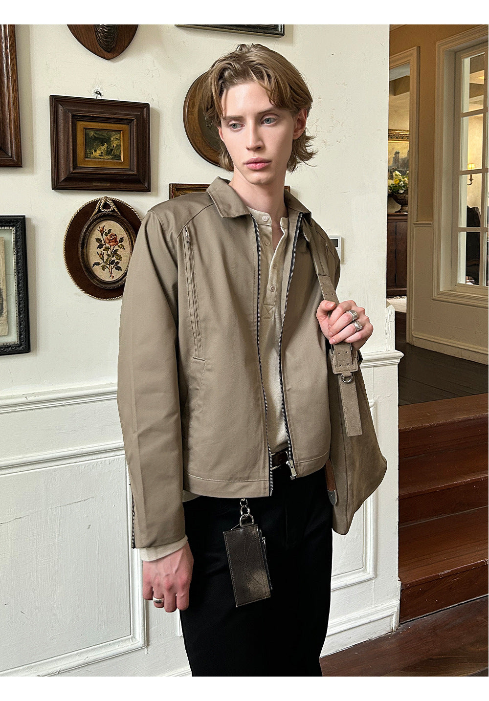 EME Zip Lapel Casual Short Wide Jacket