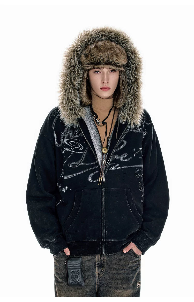 BJHG Fur Collar Hooded Sweater