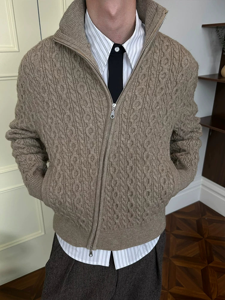 KREATE 800g Arctic Fleece Slanted Zip Twist Knitted Sweater