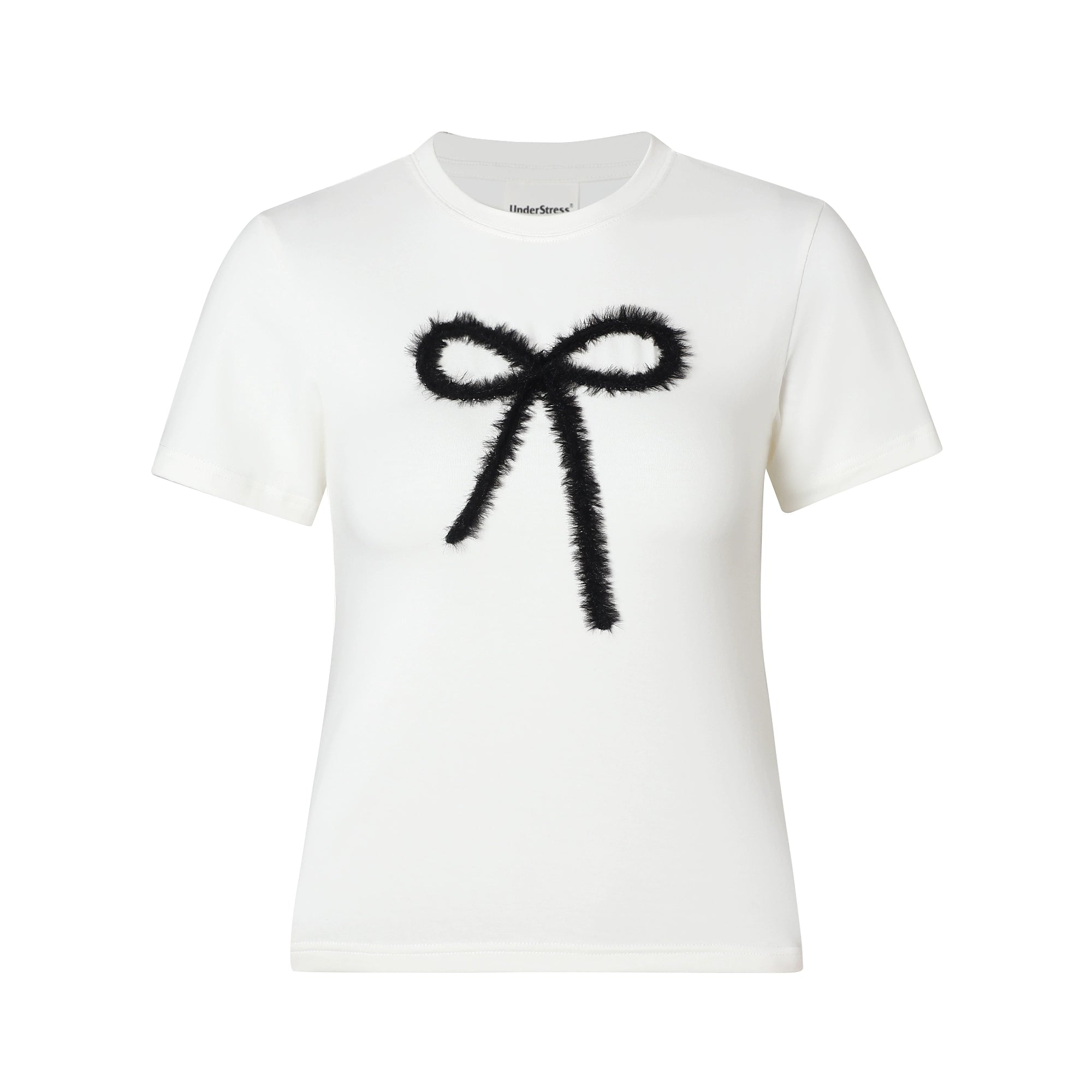 UnderStress Three-dimensional Plush Bow Front Shoulder Tee