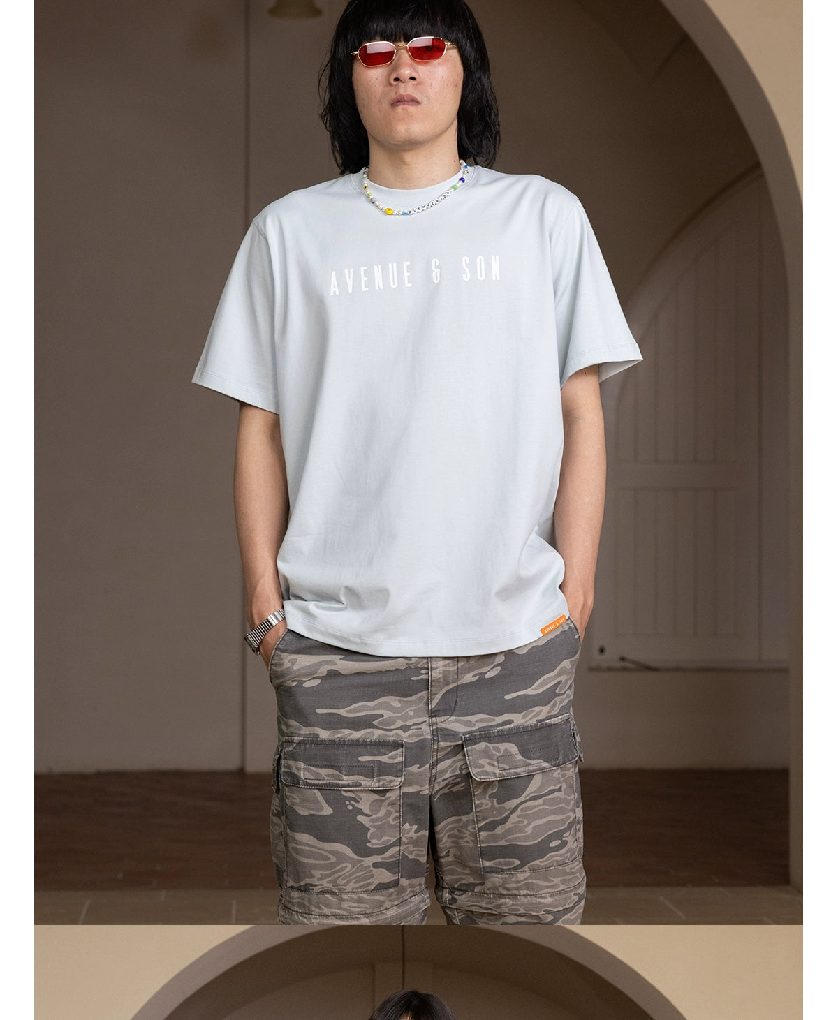 AVENUESON Crew Neck Loose Casual Simple Letter Tee