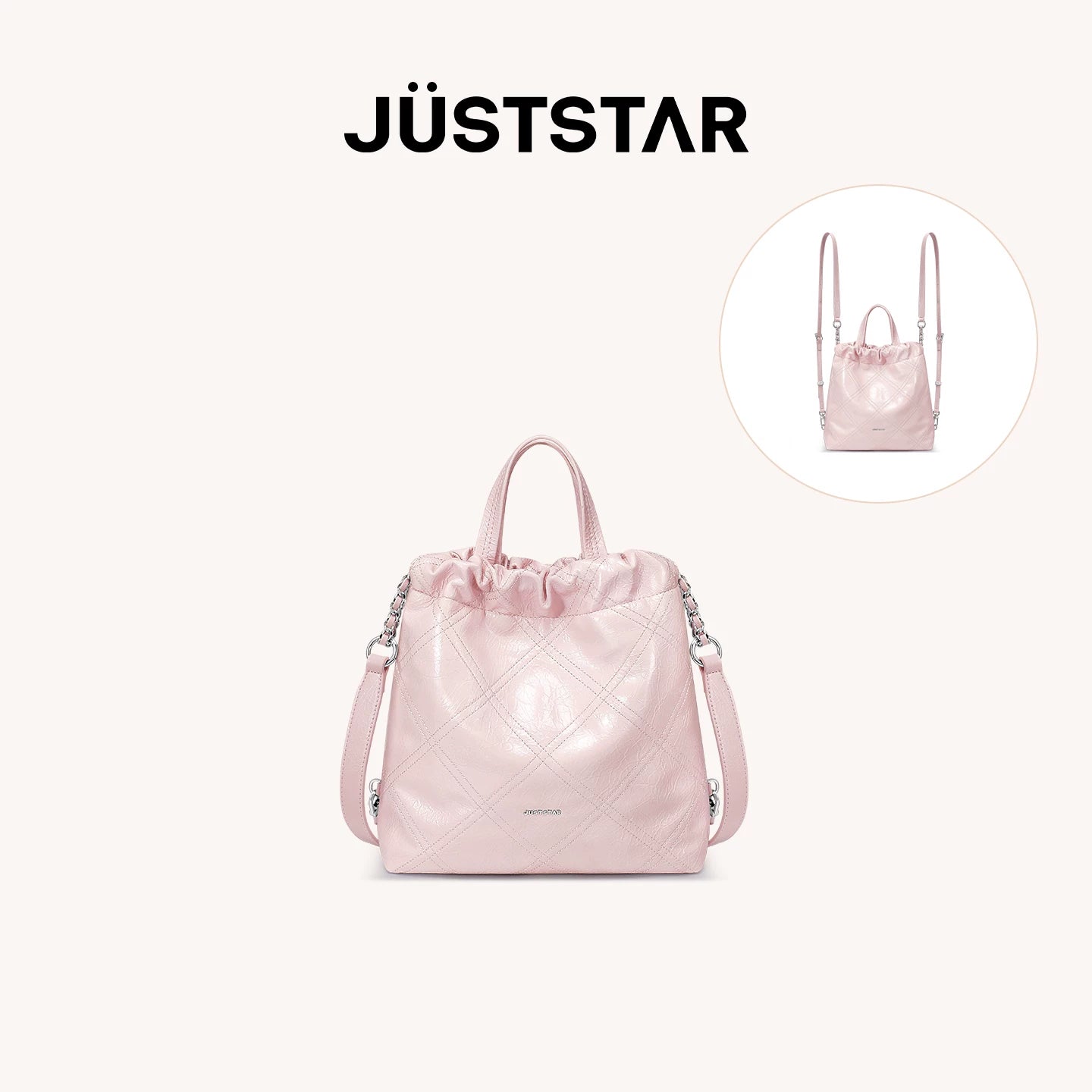 JUST STAR Rhombus Dual-purpose Double Shoulder Large-capacity Tote Bag
