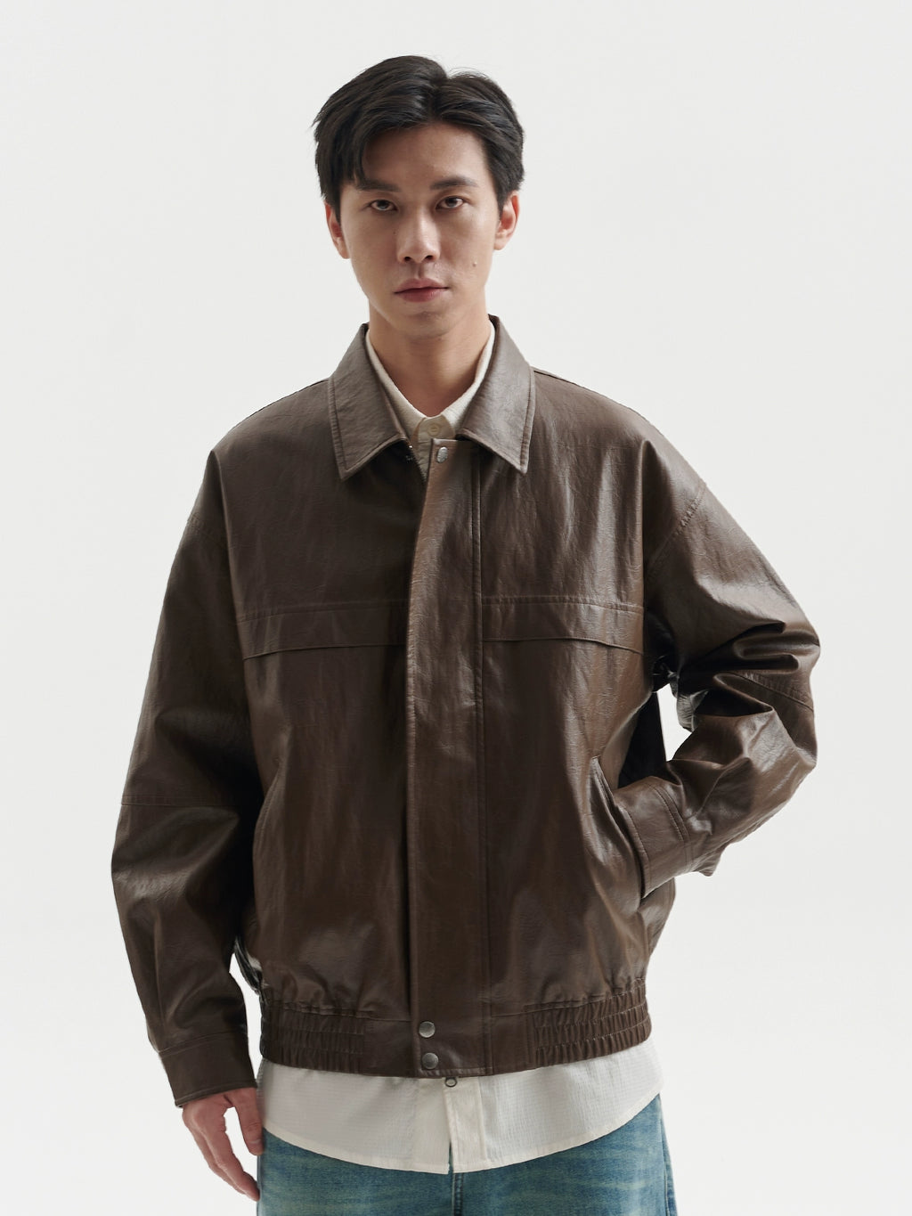 BUTTBILL Make Old Casual Vintage Leather Jacket