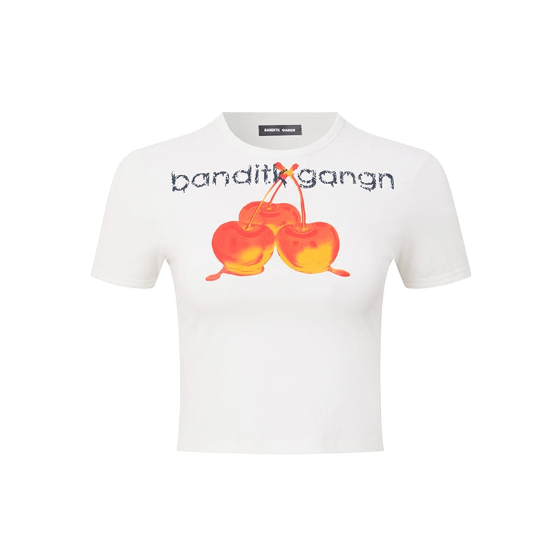 BGT Love Cherry Print Round Neck Tee