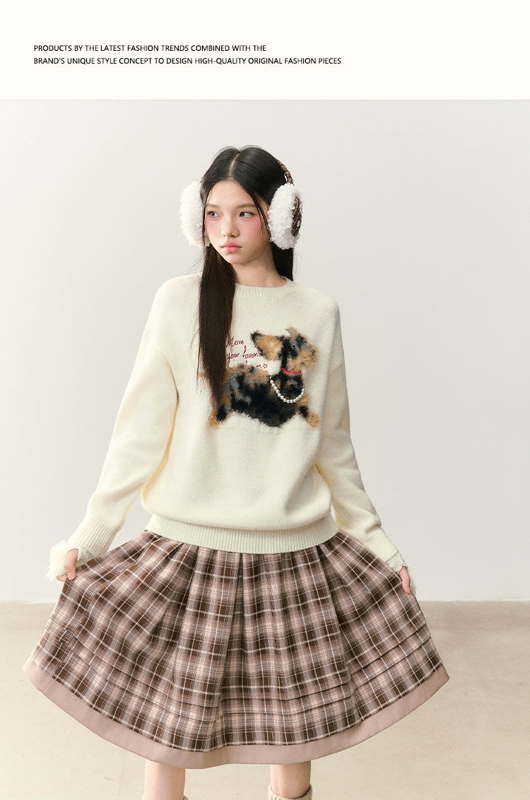Umoumo Loose Casual Pearl Chain Embroidered Sweater
