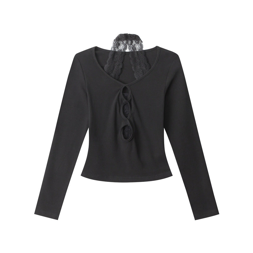 Nariele Lace V-Neck Neck Hollow Long Sleeve