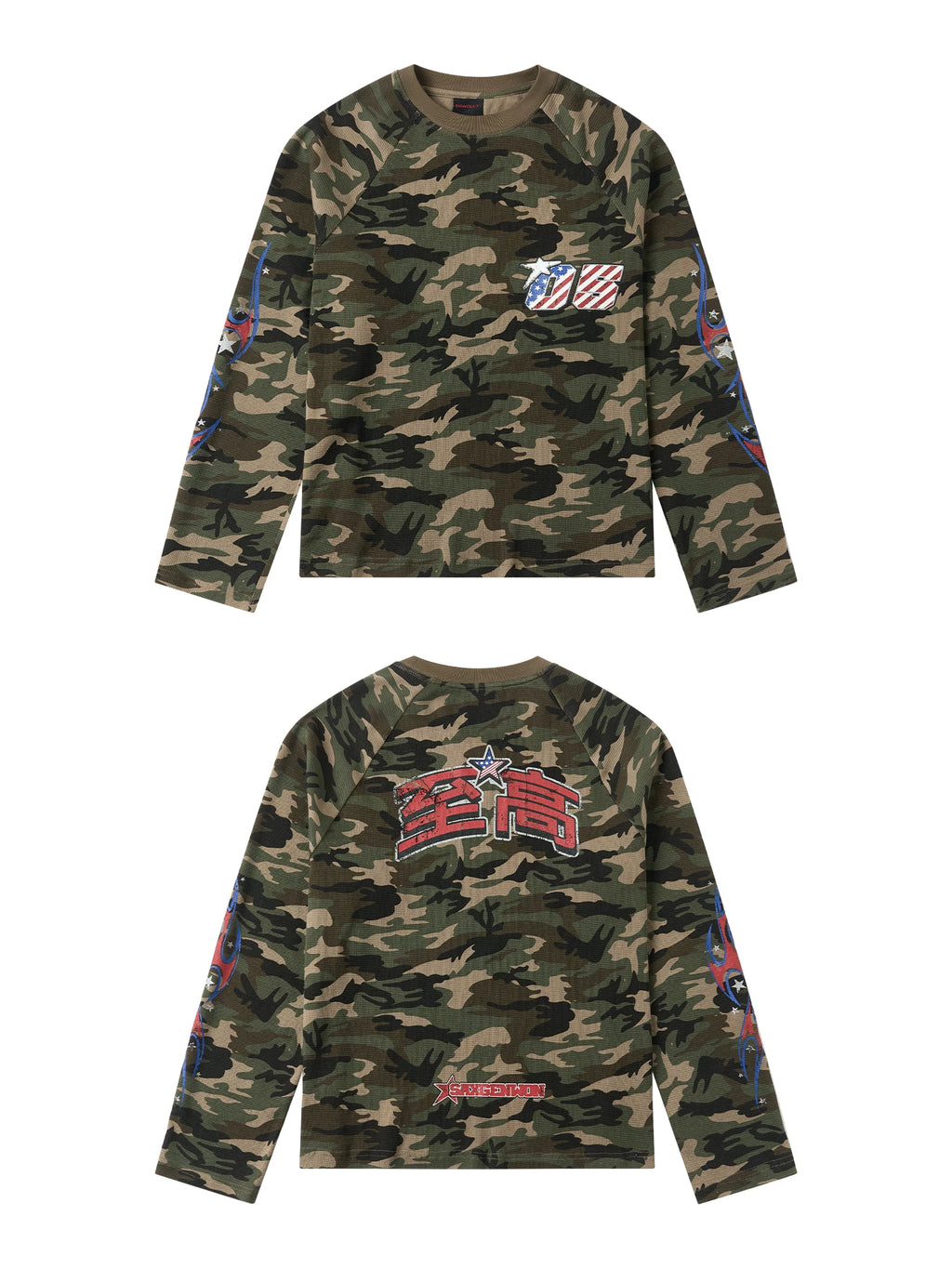 SAXGENWON Waffle Camouflage Knitted Long Sleeves