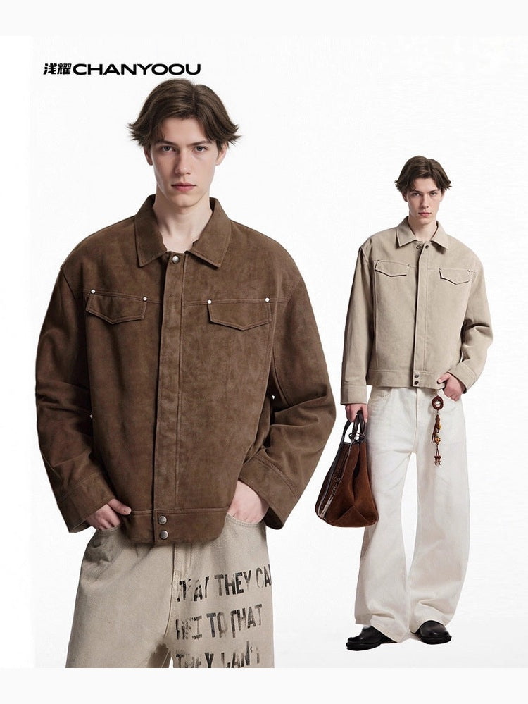 CHANYOOU Vintage Deconstructed Suede Lapel Jacket
