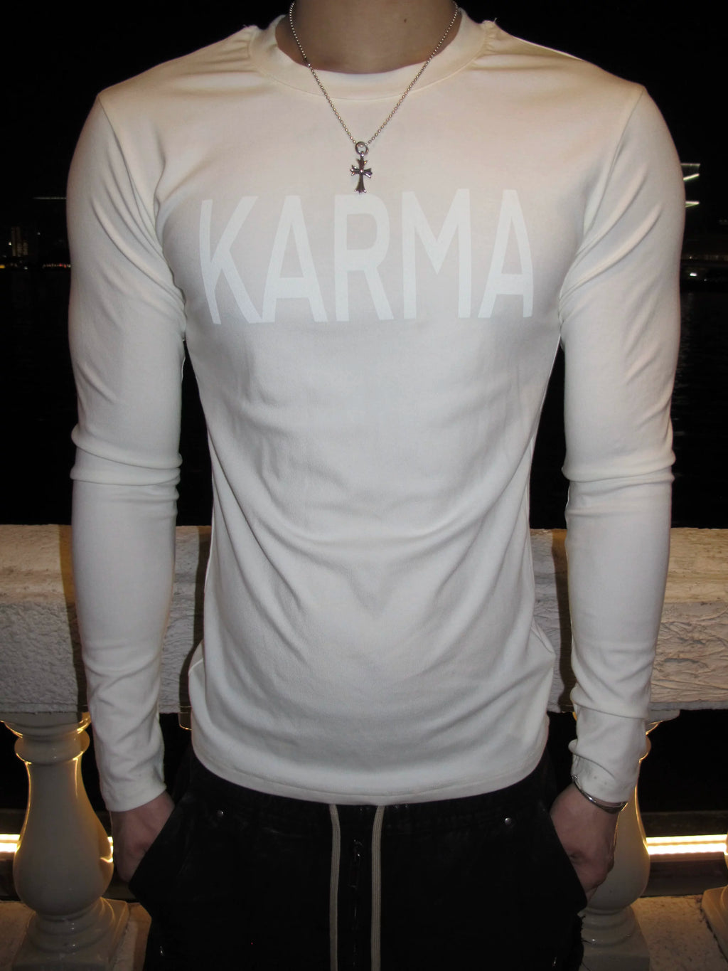 KARMANISTIC Vintage Crew Neck Letter Print Slim Sleeve