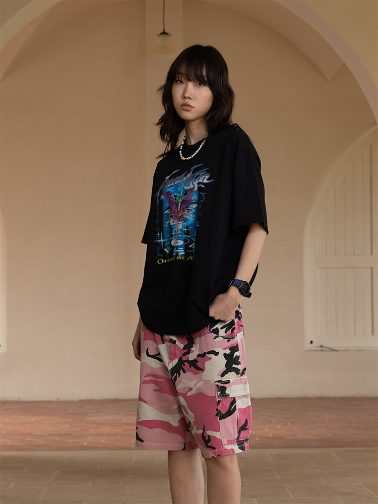 AVENUESON Water Margin Card Style Theme Printing Tee