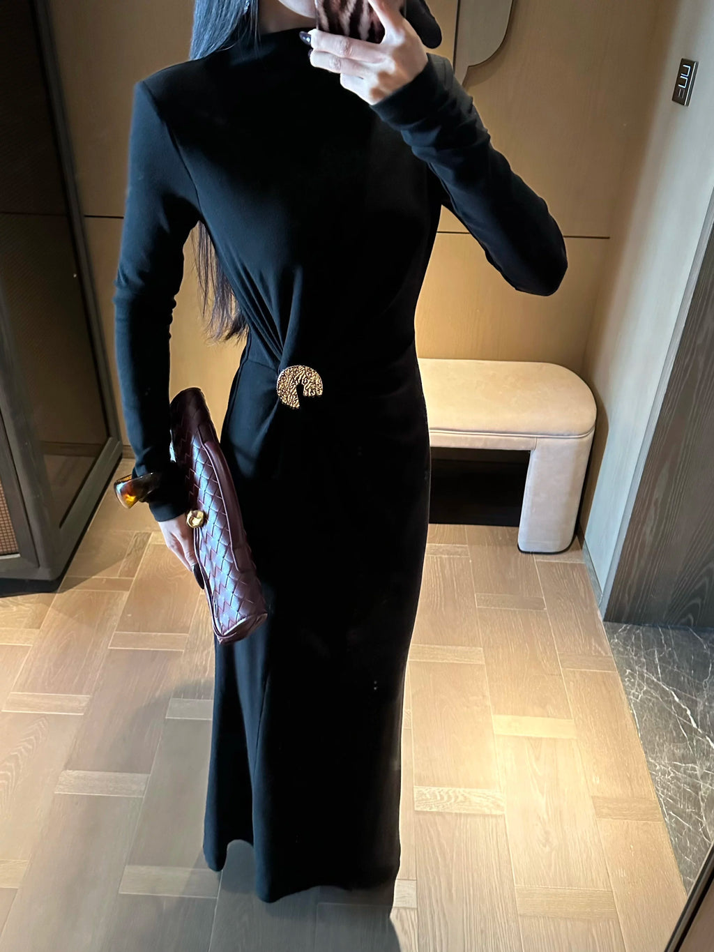 CHUYUQI Semi-turtleneck Pleated Slim-fitting Long-sleeved Dress