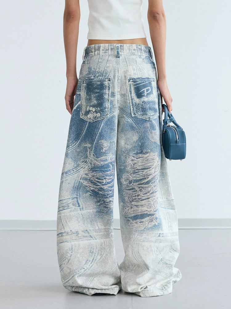 PEOPLESTYLE Vintage 3D Printed Jeans