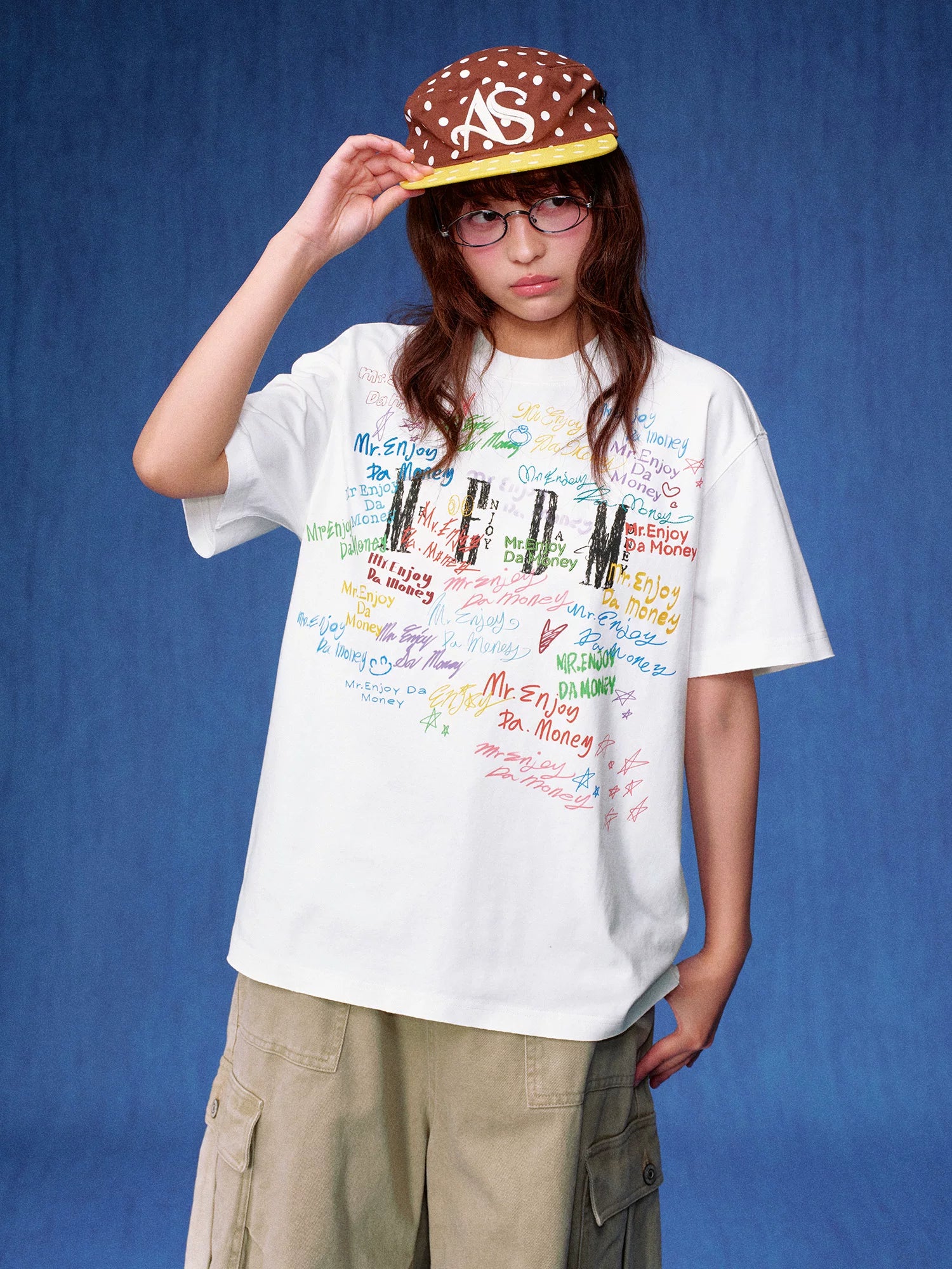 MEDM Font Graffiti Print Embroidery Loose Tee