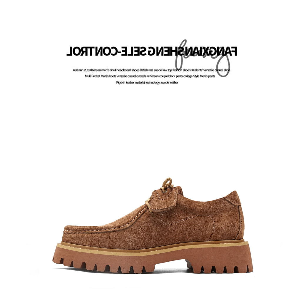 FANGSANHUO Square Head Retro Thick-soled Suede Tooling Short Boots