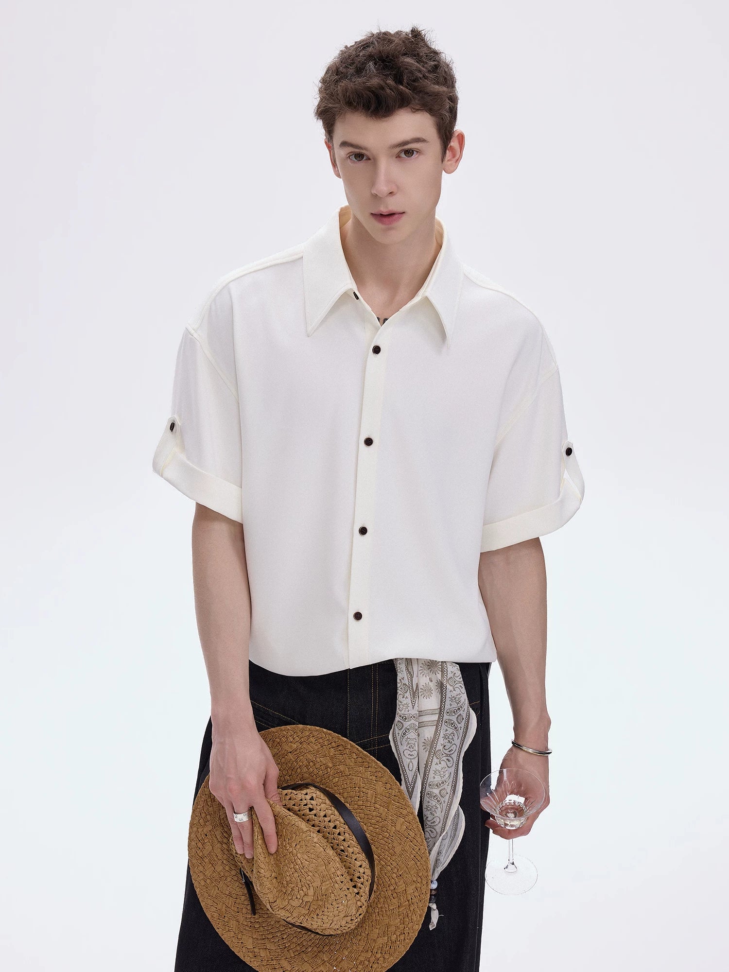 CHOR Vintage Loose Casual Folding Sleeve Shirt