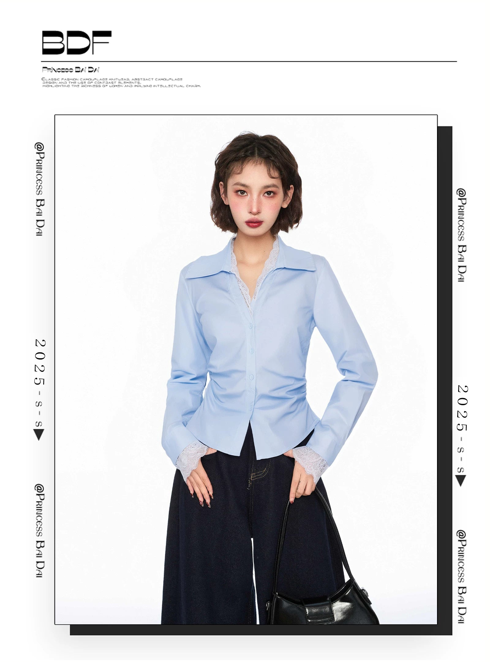 Blackbb Lace Polo Lapel Long Sleeve Shirt