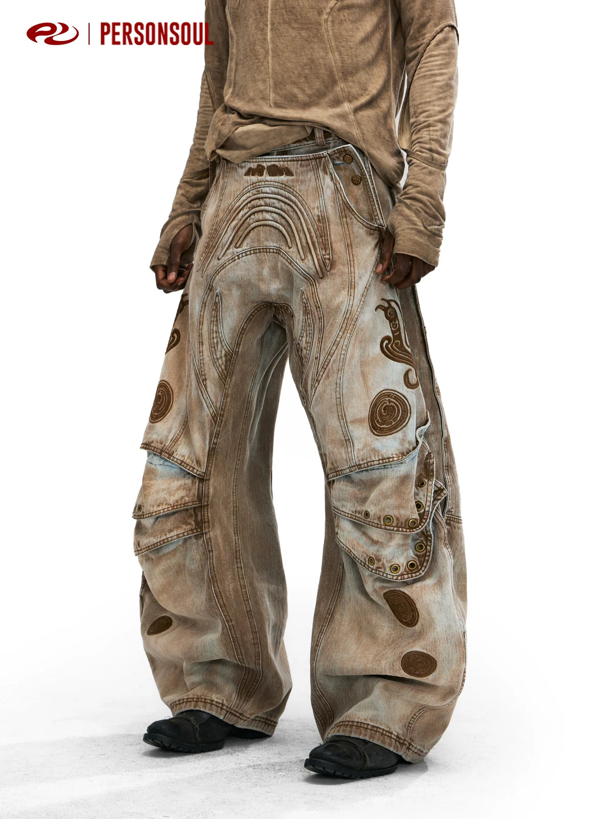 PERSONSOUL Ruiniao Xiang Pattern Scimitar Jeans