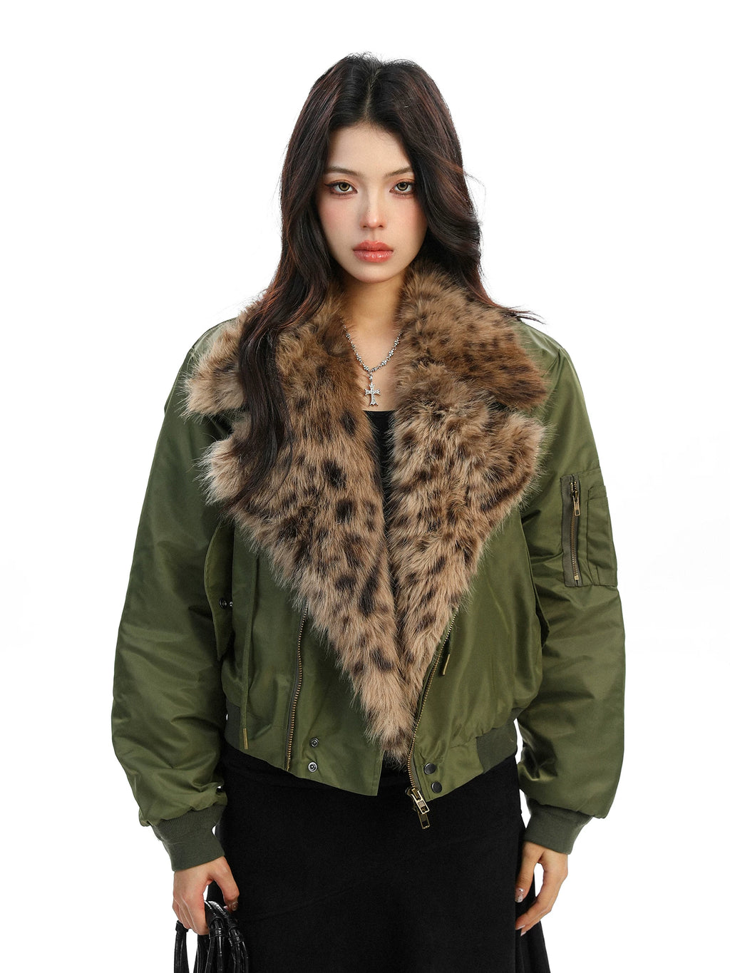 Kenvibe Leopard Print Fur Collar Thickened Loose Short Coat