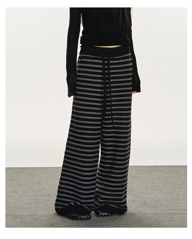Anna Aneae Striped Versatile Loose Wide Leg Drawstring Knitwear