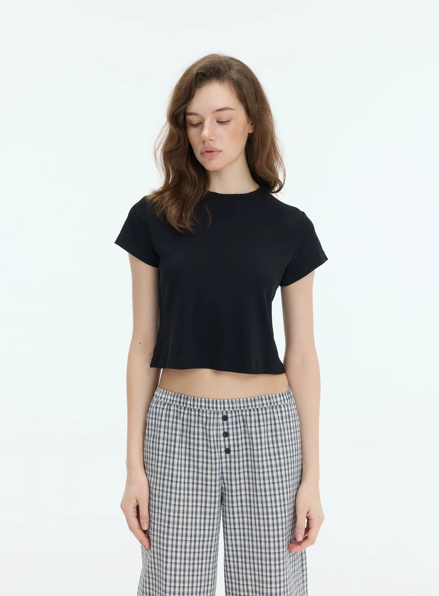 Veryrareme Short Front Shoulder Waist Casual Tee