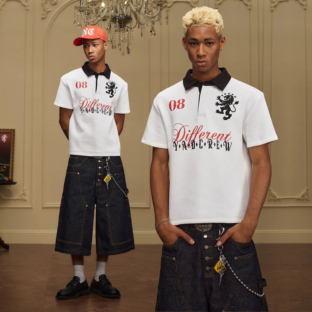 YADcrew Embroidered Letter Contrasting Polo Shirt