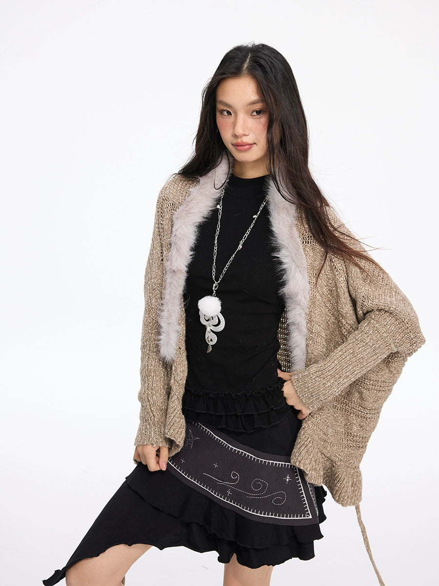 MOMSAYCAN Lazy Fur Collar Splicing Two Cloak Jackets