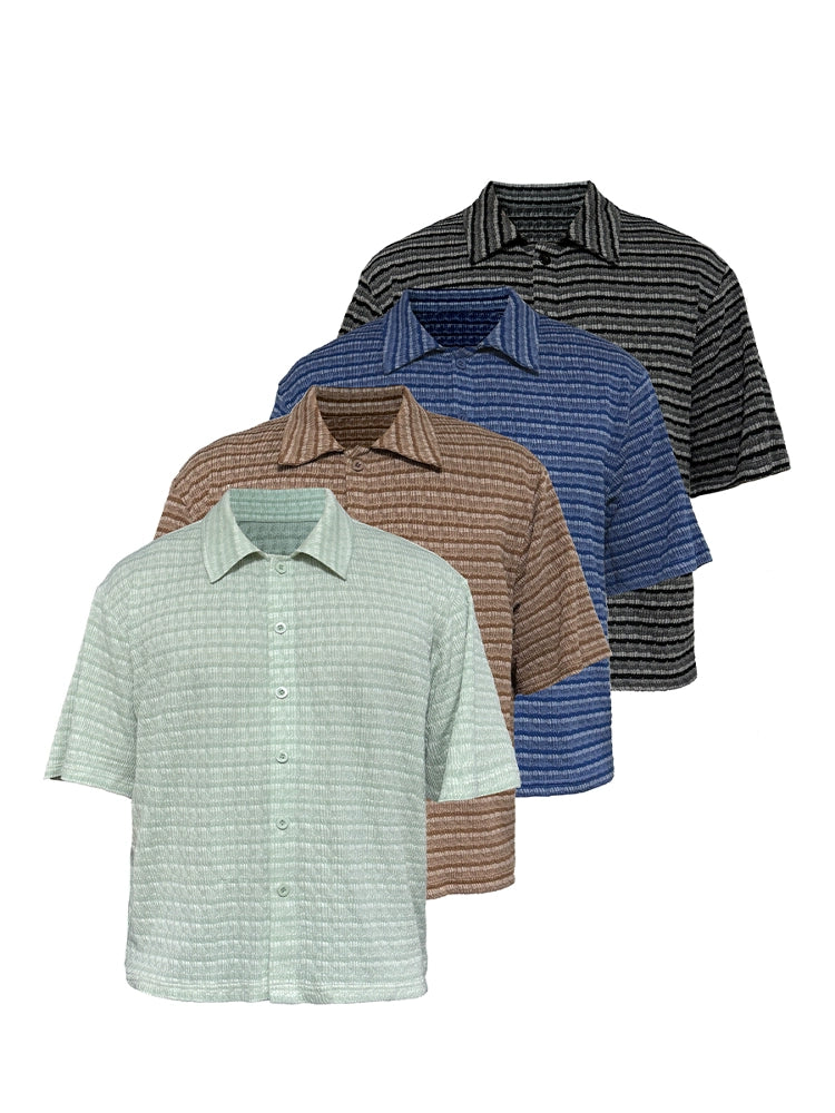 JCAESAR Striped Knitted Loose Short-sleeved Shirt