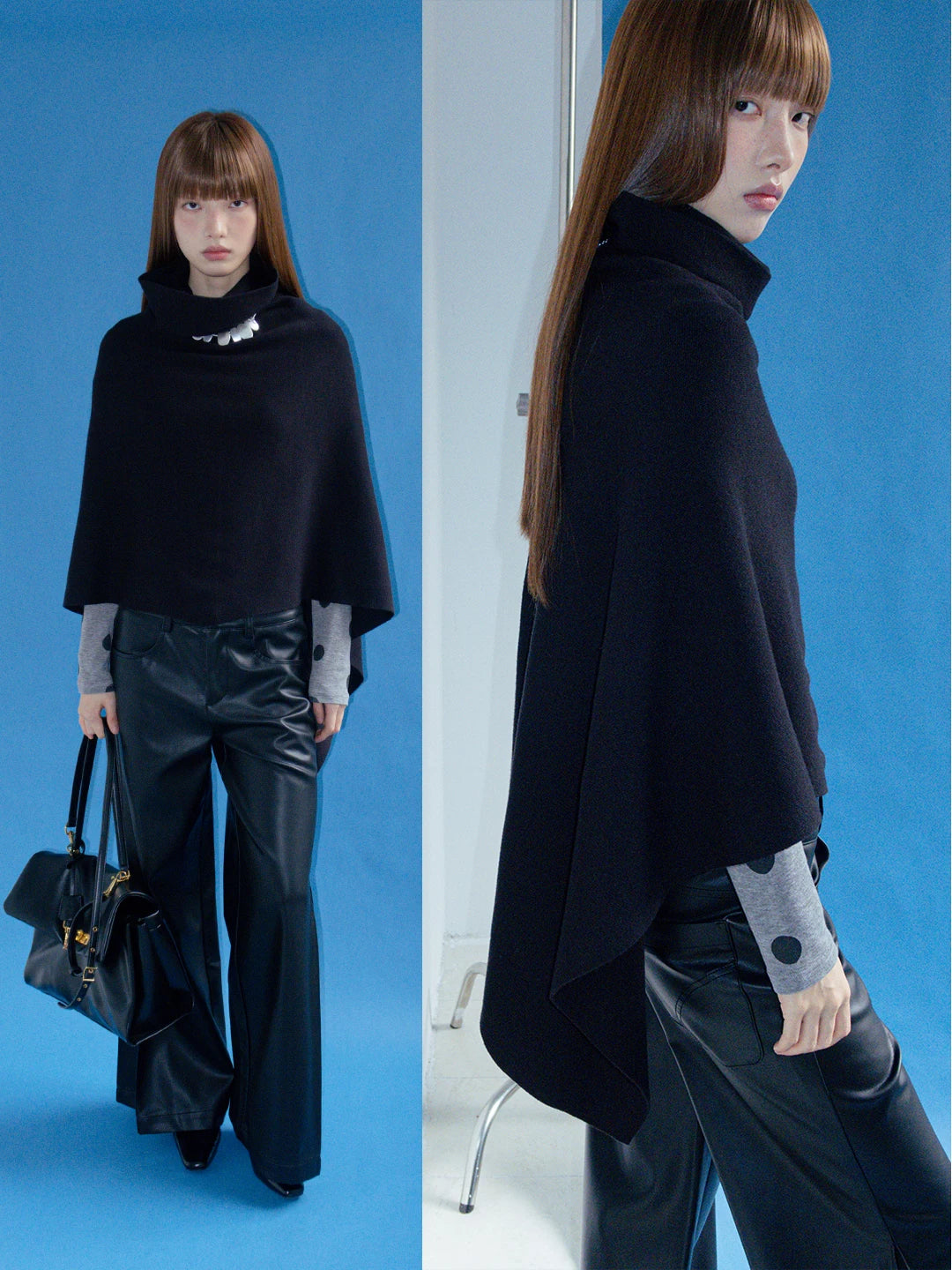 FUNKYFUN Heap Collar Knitted Shawl Jacket