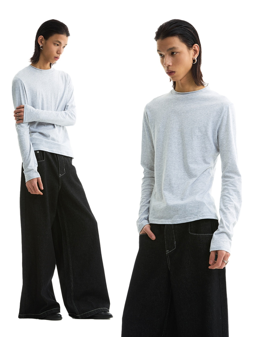 FUNKYFUN Curled Edge Small Neckline Bottoming Shirt T-shirt