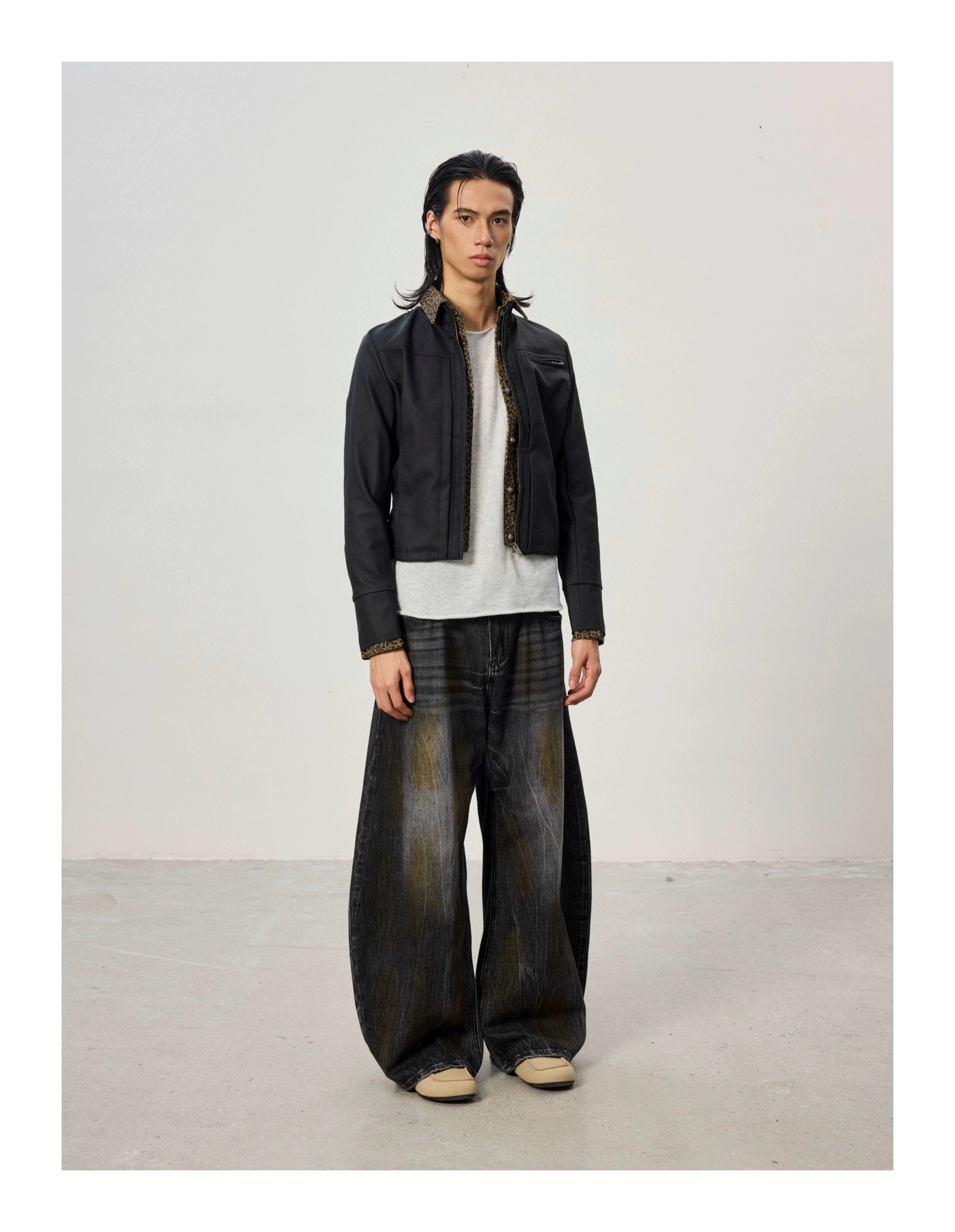 BTSG Short Fake Two-piece Leopard Print Spliced Jacket