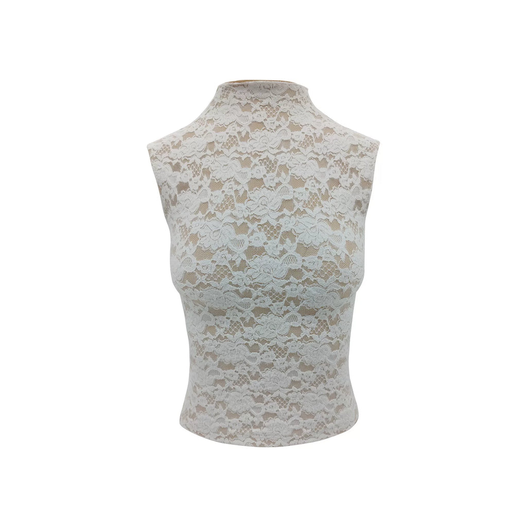 Veryrareme Lace Stand-Up Collar Sleeveless Vest