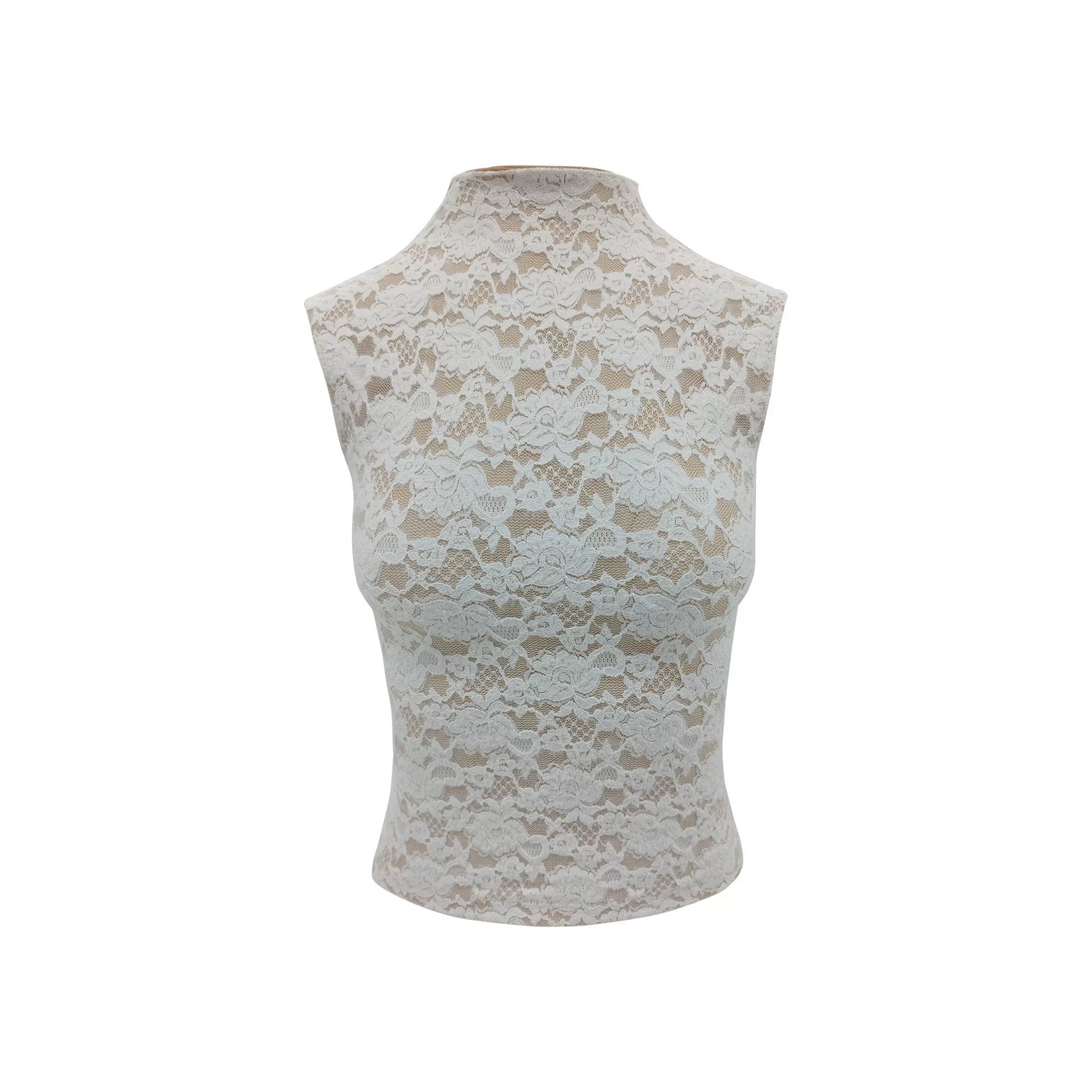 Veryrareme Lace Stand-Up Collar Sleeveless Vest