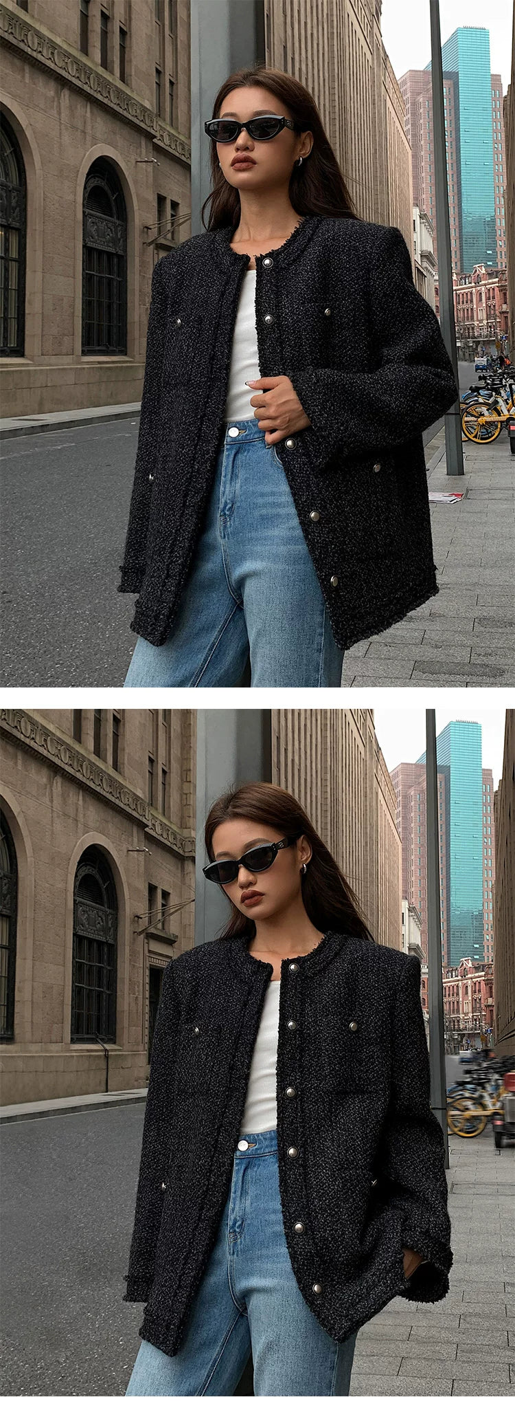 Ousph Crew Neck Temperament Woolen Short Coat