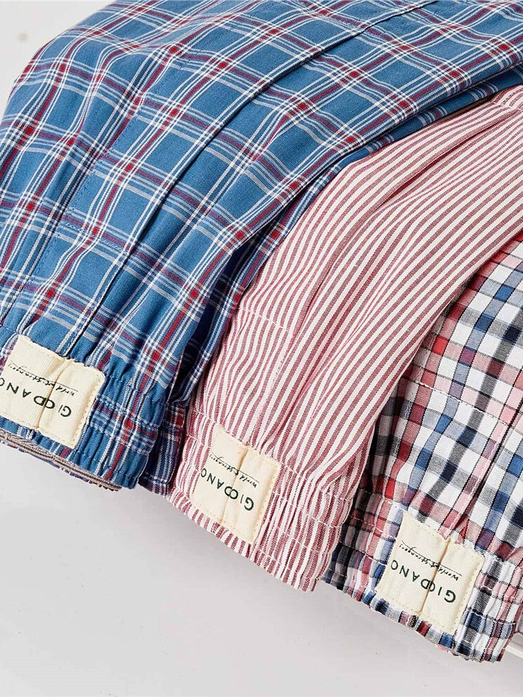Giordano Underwear Men's Three-Pack Cotton Woven Contrast Boxers