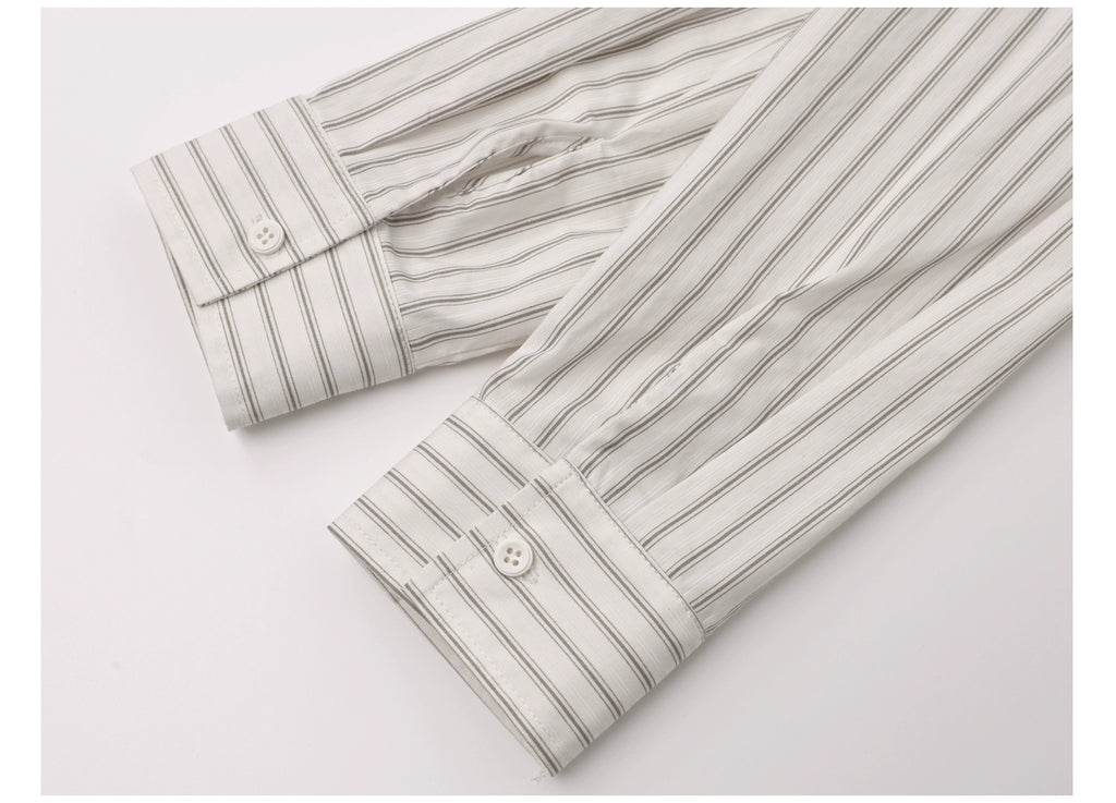 EIGHTHMONTH Vintage Vertical Striped Skinny Lapel Long Sleeve Shirt