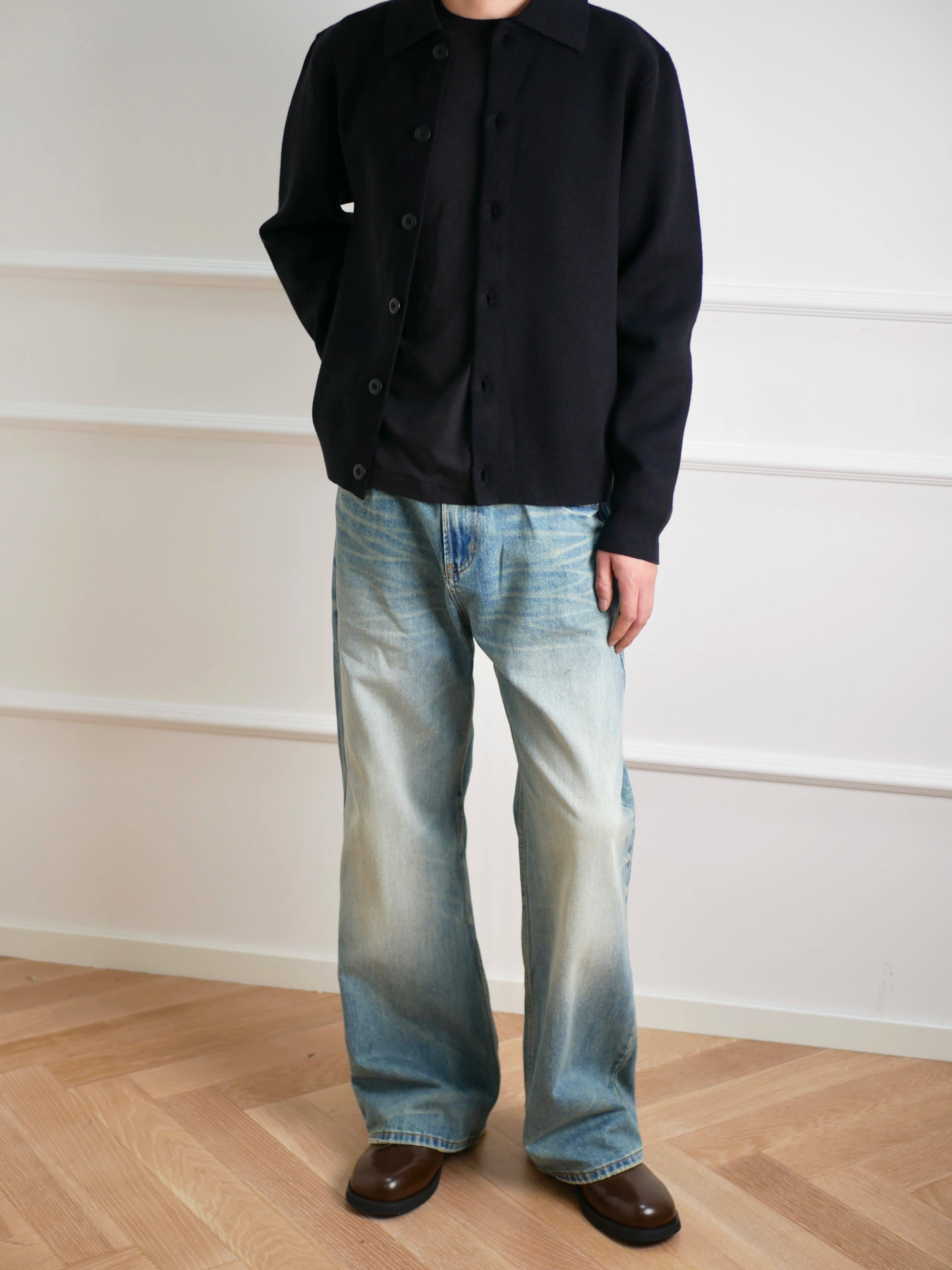 NO LOGO Washed Old Wide Versatile Jeans