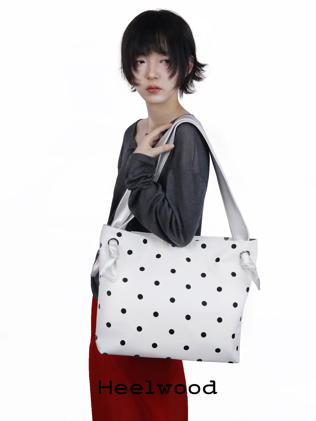 Heelwood Contrast Polka Dot Shoulder Tote Bag