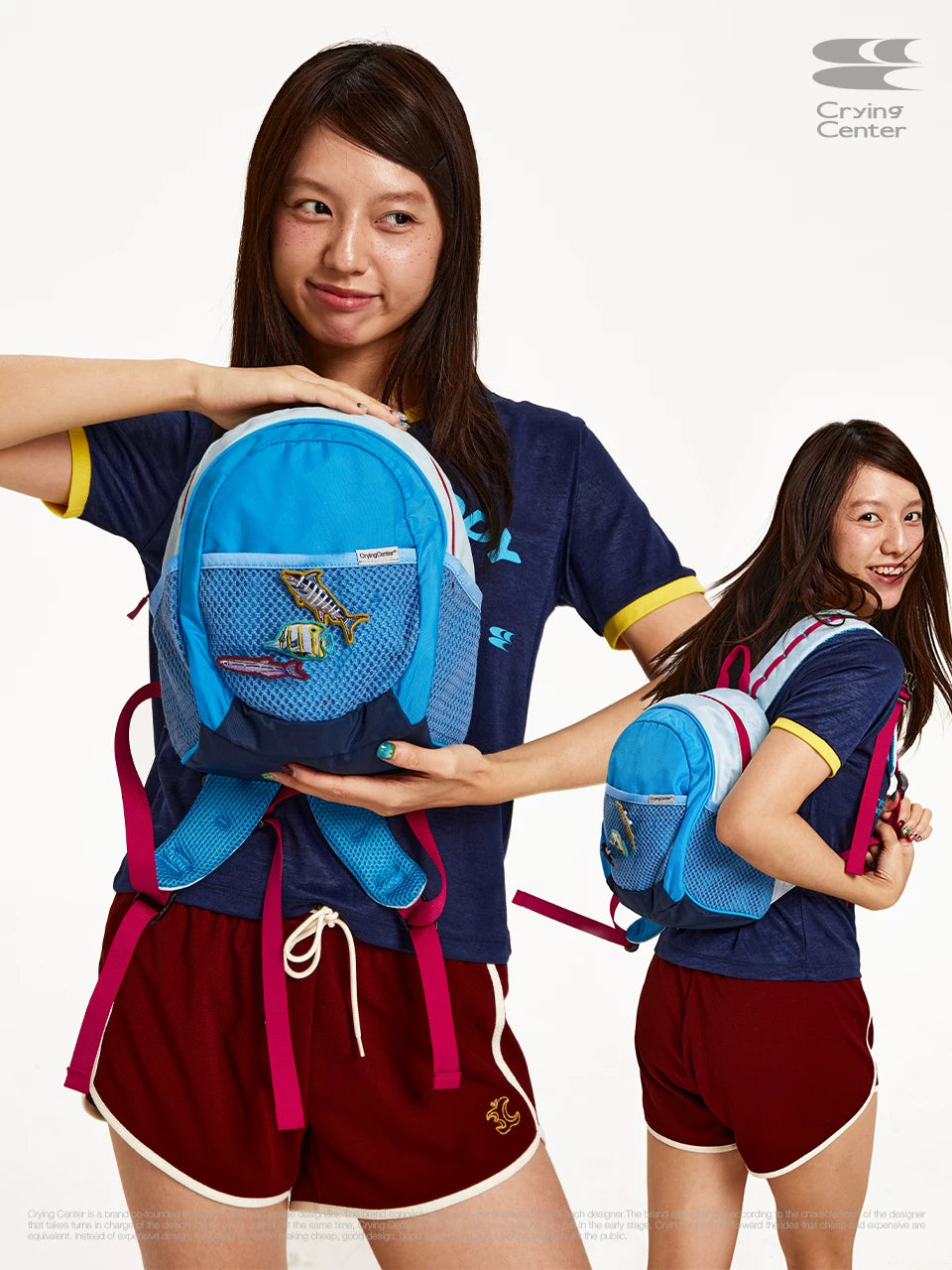 CryingCenter Contrast Pin Small Fish Embroidery Sports Backpack