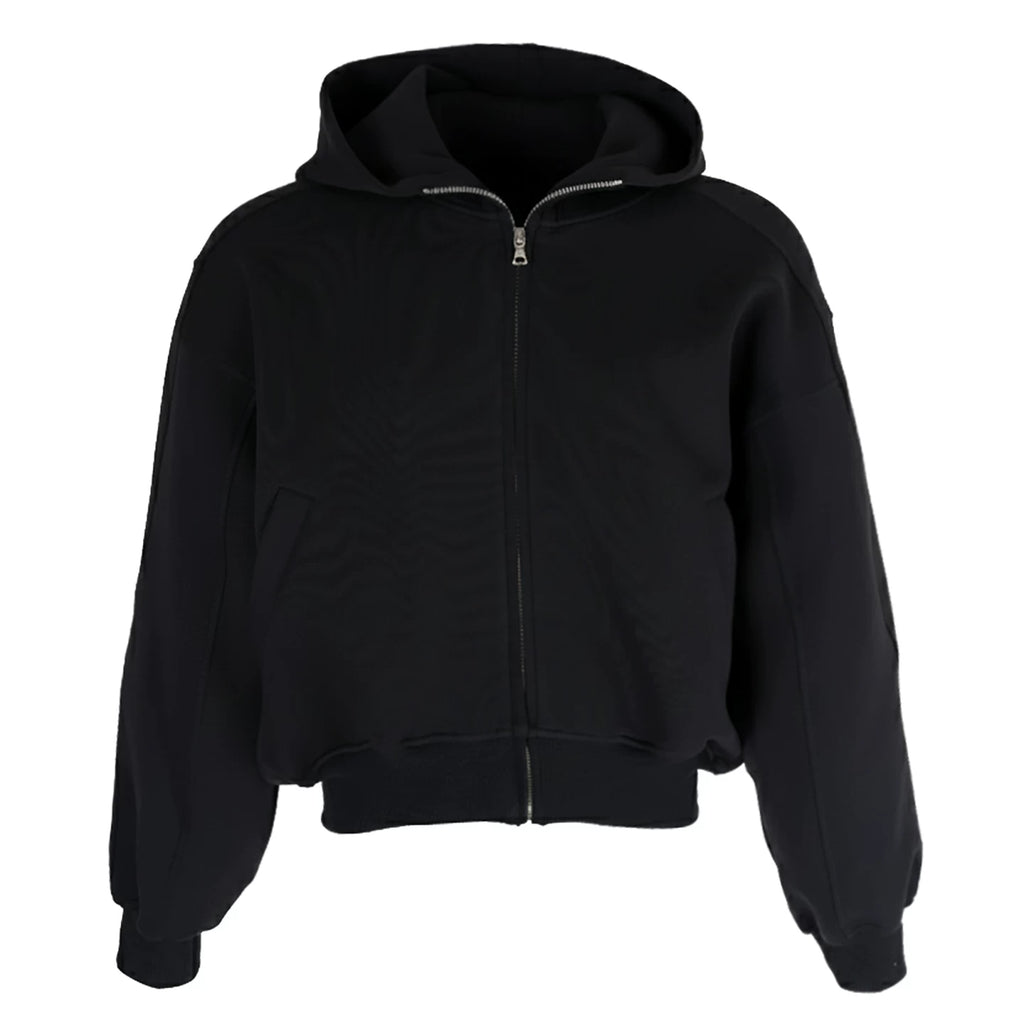 PERDU Vintage Hooded Zipper Profile Foundation Short Sweater