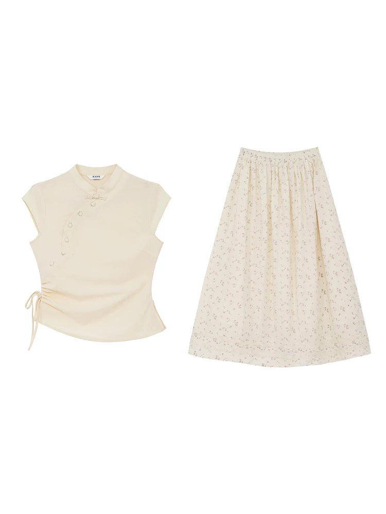 KANO Stand-up Collar Top Skirt Set