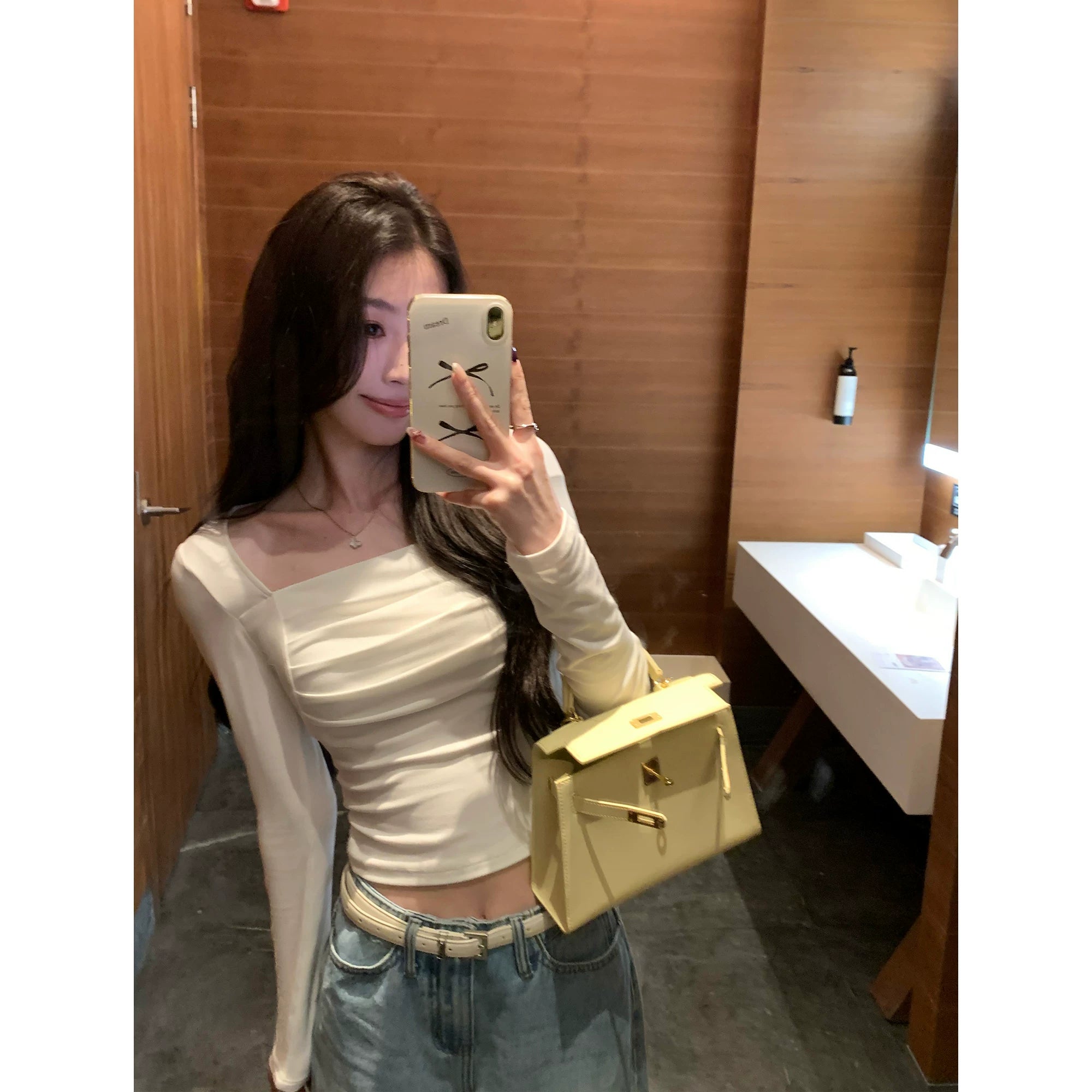 Pusumede Square Neck Short Slim Sleeve