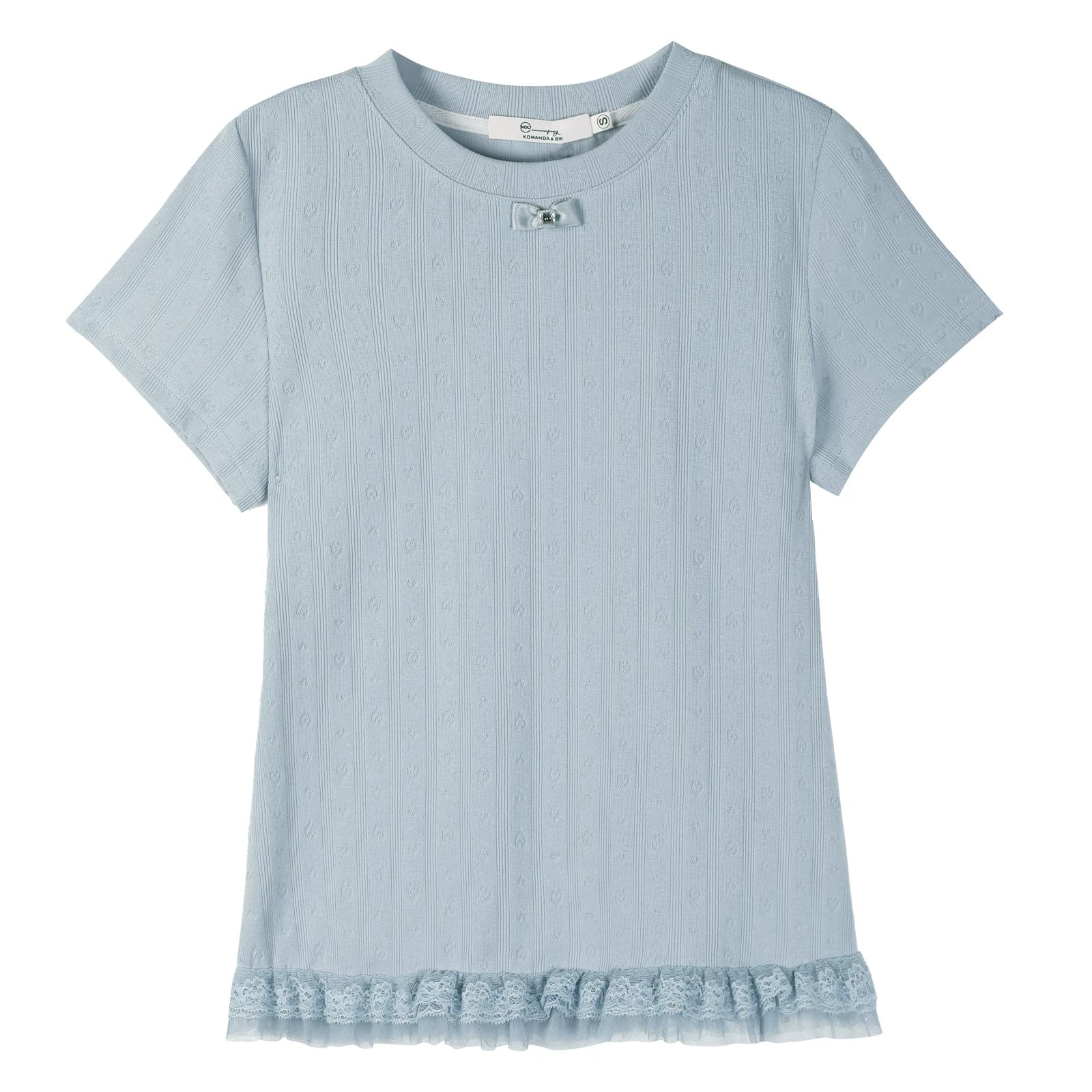 XUJING Front Shoulder Lace Edge Hem Waist Thin Tee