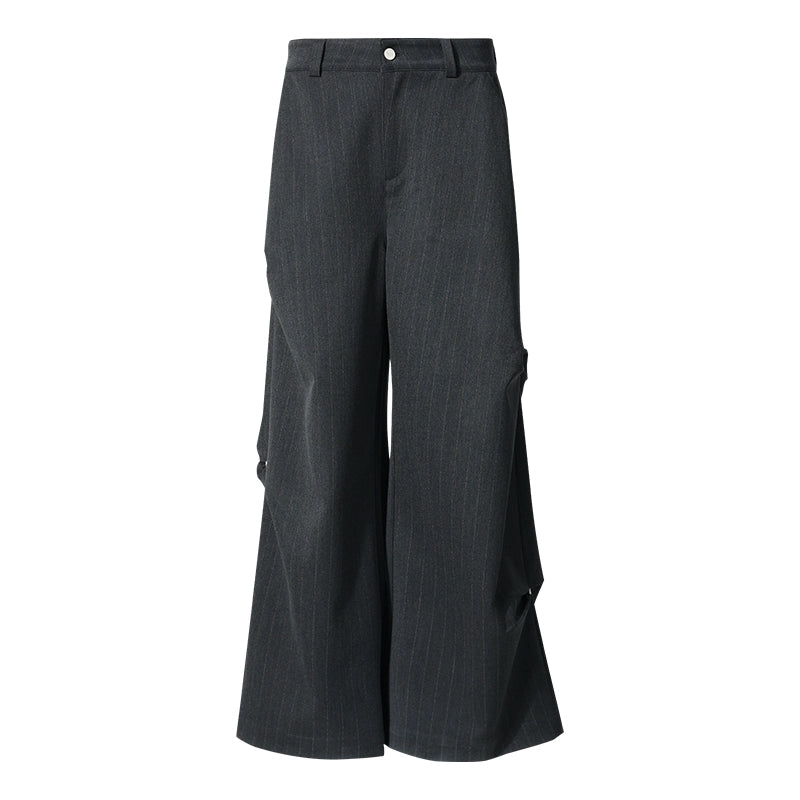 FUNKYFUN Stud Three-dimensional Pleated Dark Striped Straight Pants