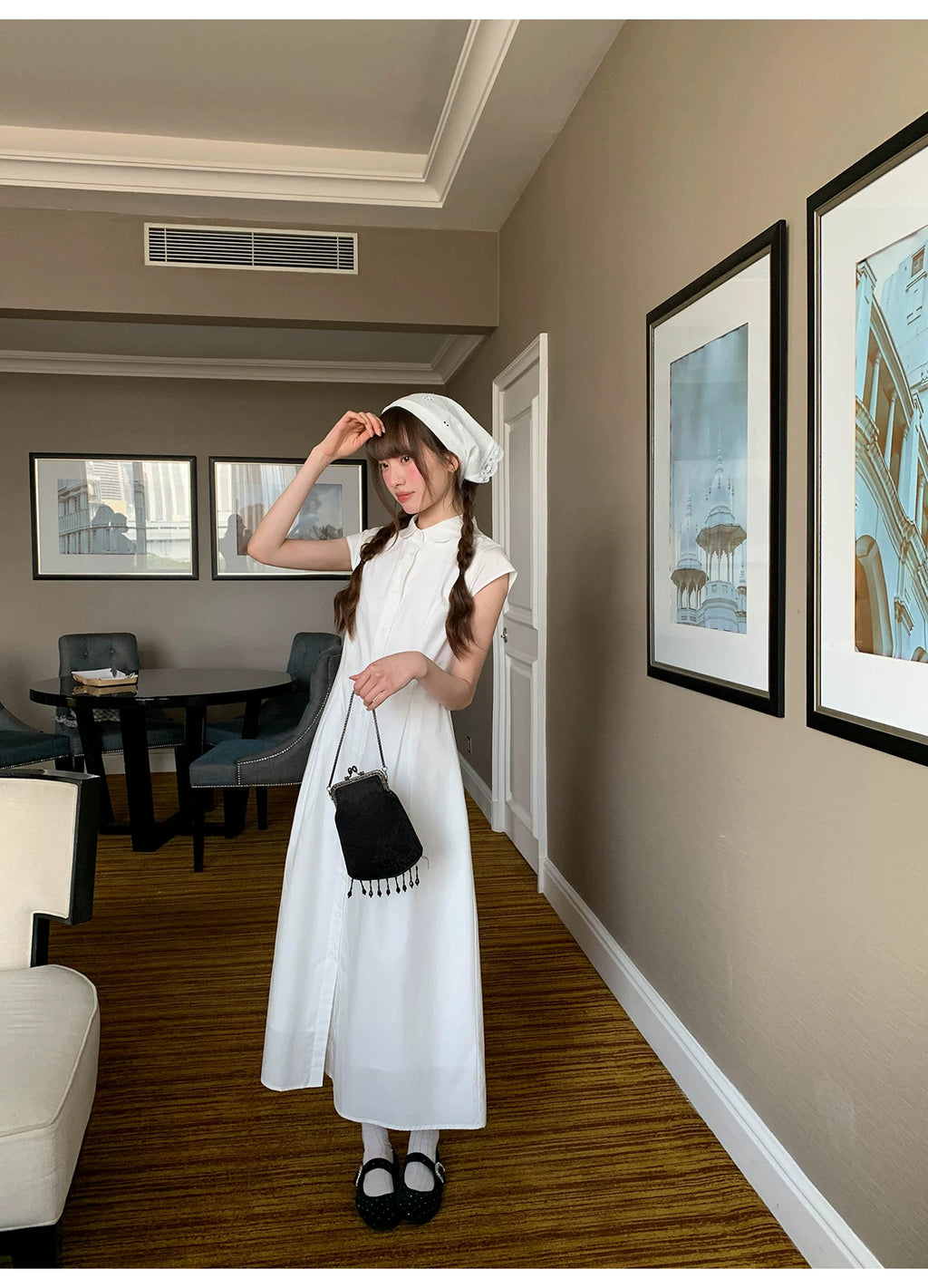 KANO Polo Collar Gentle Waist Long Skirt